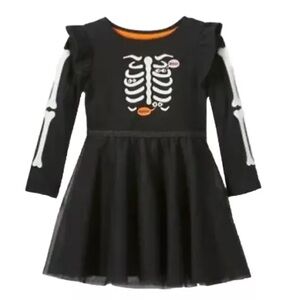 Cat & Jack Skeleton Black Dress Glow in the Dark Halloween 3T